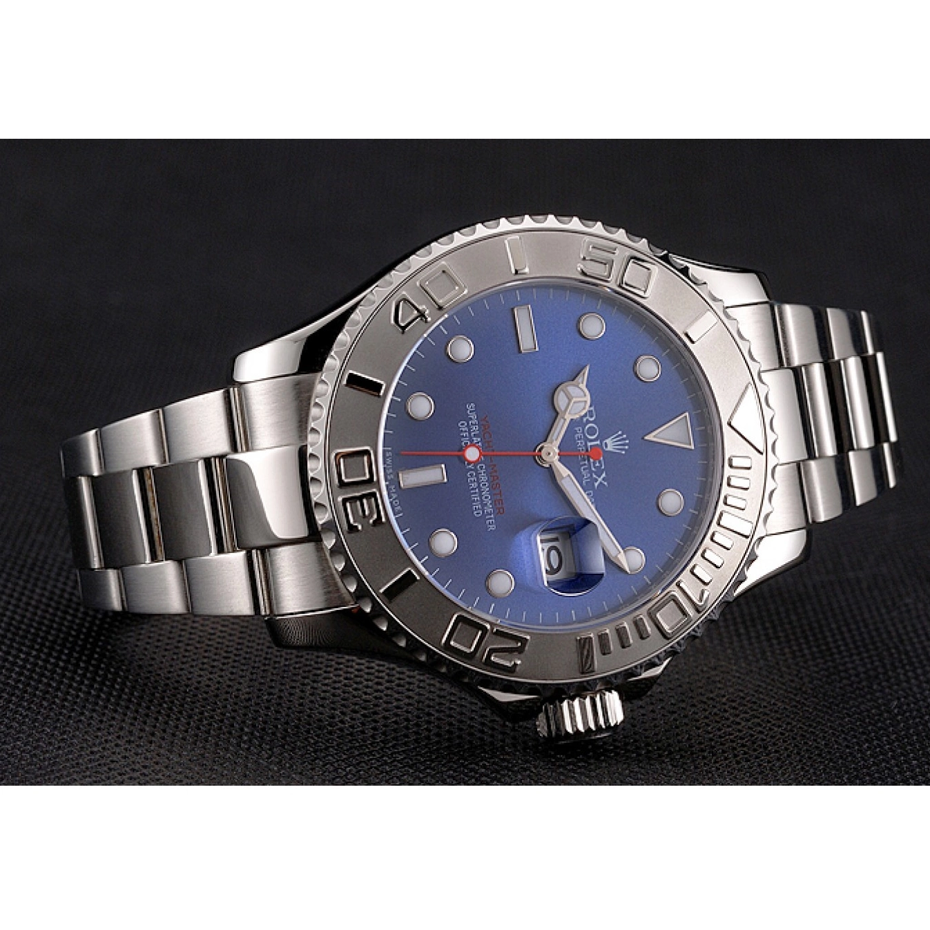 AAA Replica Watches Yacht-Master Dial Stainless Blue Case And Steel Bracelet Rolex 0714
